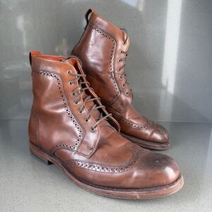 Allen Edmonds Dalton Boots Mens 11 D Dark Chili Leather Wingtip Brogue Dress